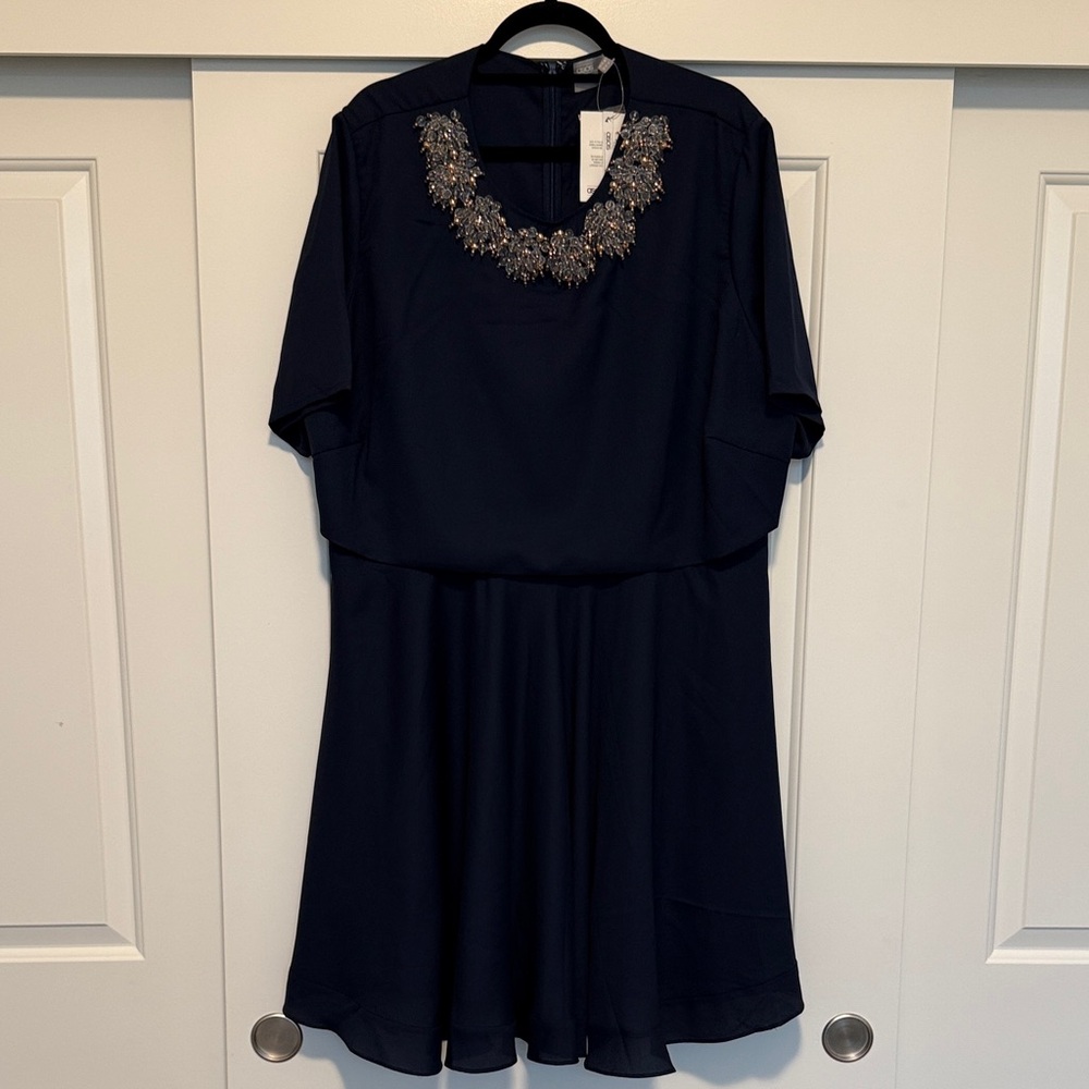 ASOS Curve Navy Blue Dress with Embellished Neckline